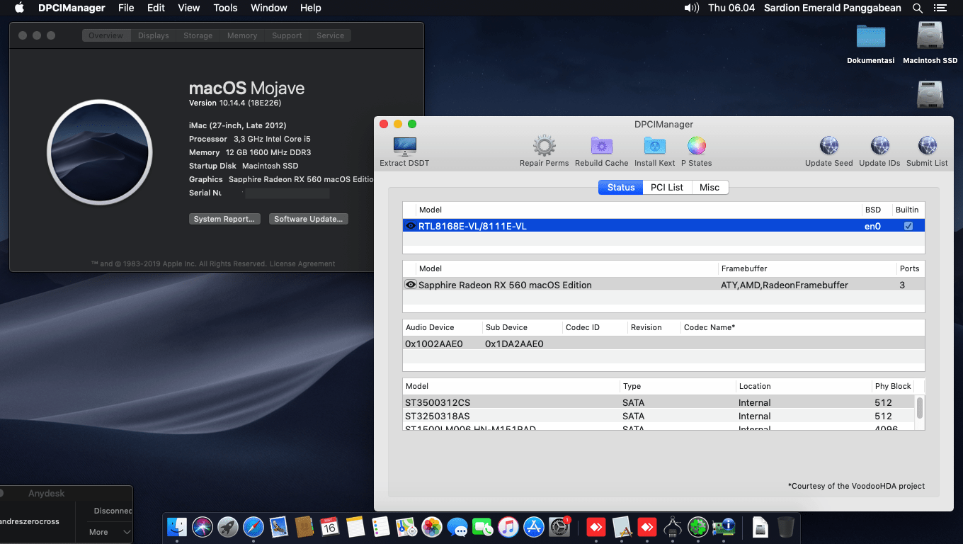 Succes Hackintosh macOS Mojave 10.14.4 Build 18E226 at Asus P8H61-M LE + Intel Core i5 3470 + Sapphire RX 560